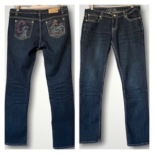 COOGI Rhinestone Pockets Stretch Bootcut Jeans